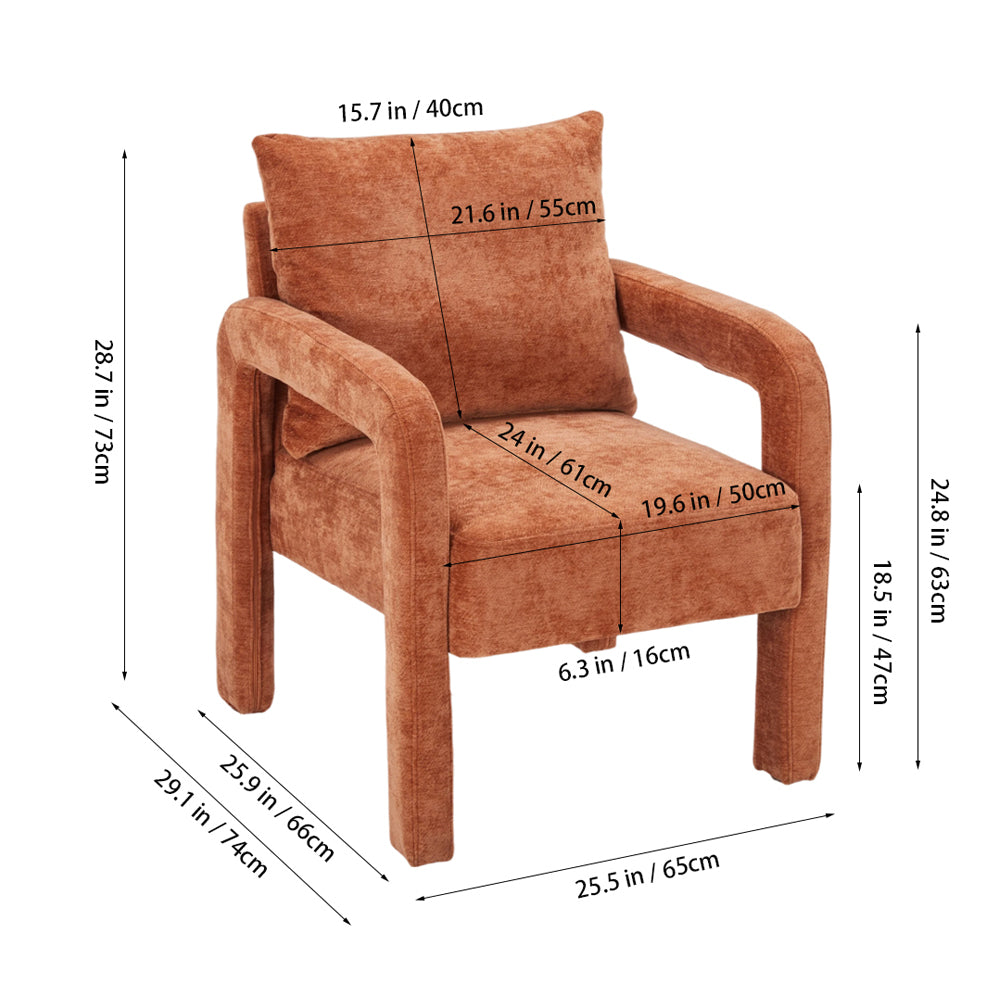 Chenille Upholstered Accent Chair With Lumbar Pillow | Orange