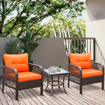 3pc Patio Rattan Wicker Bistro Set Conversation Furniture | Orange