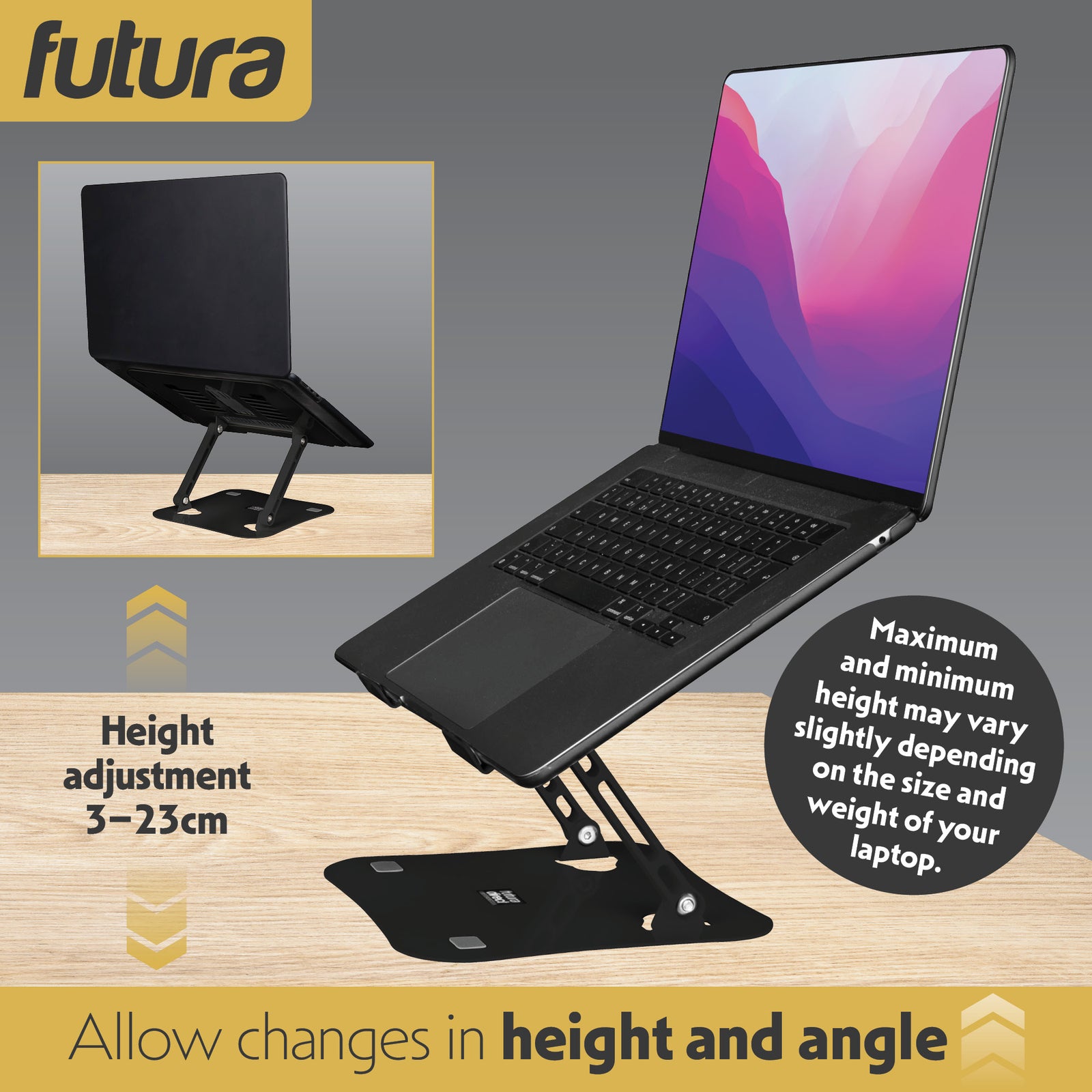 Laptop Stand Adjustable Portable Riser, Foldable Aluminium Holder For Macbook Airpro And 11 To 17 Inch Laptops | Black