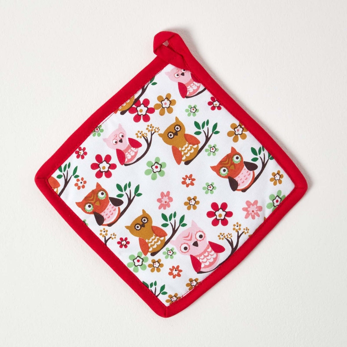 HOMESCAPES Red Owls Cotton Pot Holder