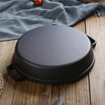 30cm/33cm/35cm Dia Pre-seasoned Round Cast Iron Braiser Pan With Lid & Double Handles | Small