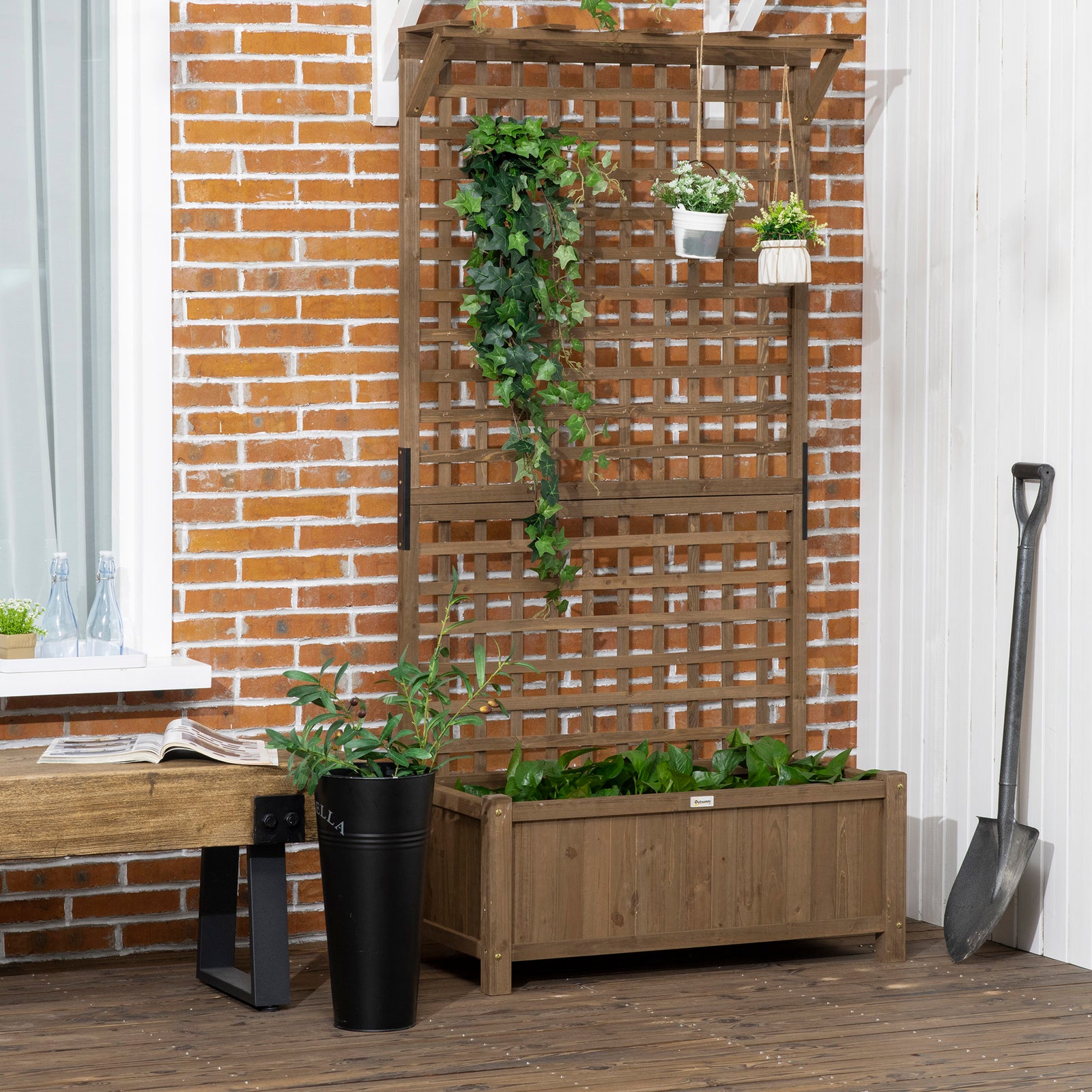 Wooden Trellis Planter With Drain Holes | Brown
