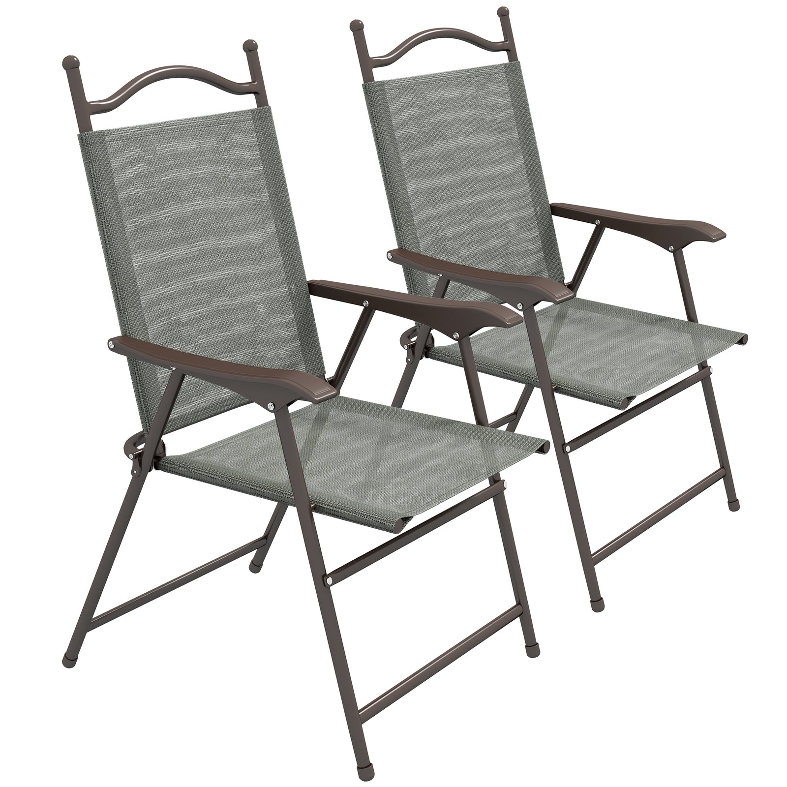 2pcs Folding Chair With Armrest, Breathable Mesh Fabric Seat | Dark Gray