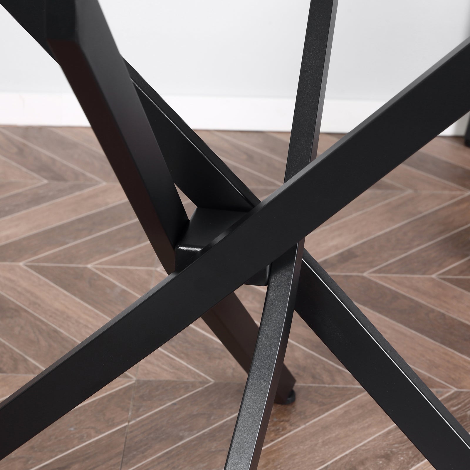 Round Side Table With Tempered Glass Top & Metal Legs