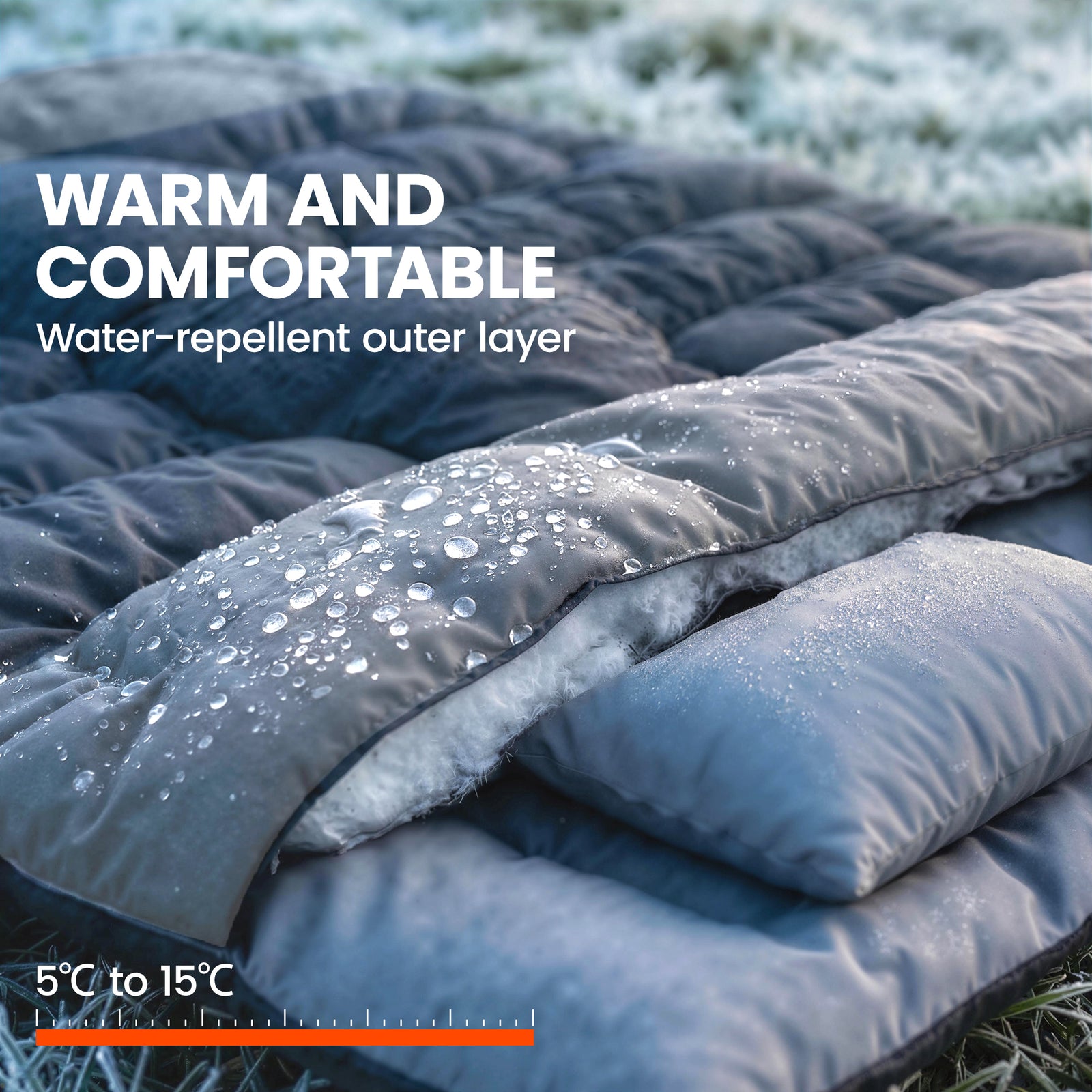 Double Sleeping Bag With 2 Pillows, 220 X 160cm Sleeping Bag | Black & Grey