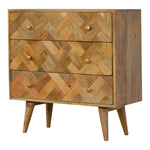 Artisan Furniture Solid Mango Wood 3 Drawer Zig-zag Patterned Patchwork Chest