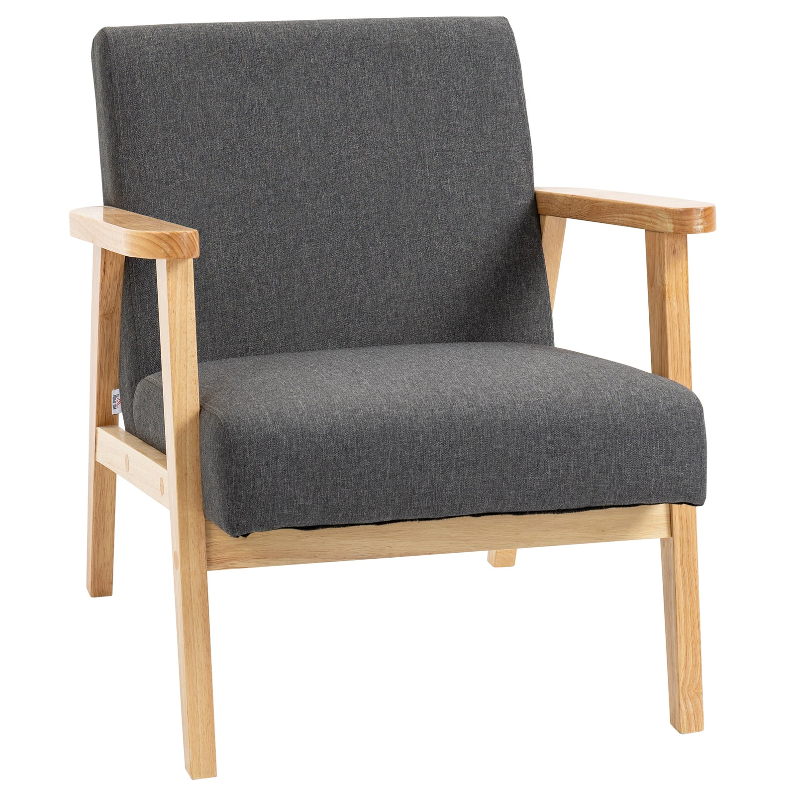 Fabric Accent Chair W/ Rubber Wood Legs Padded Cushion | One Size | Dark Gray