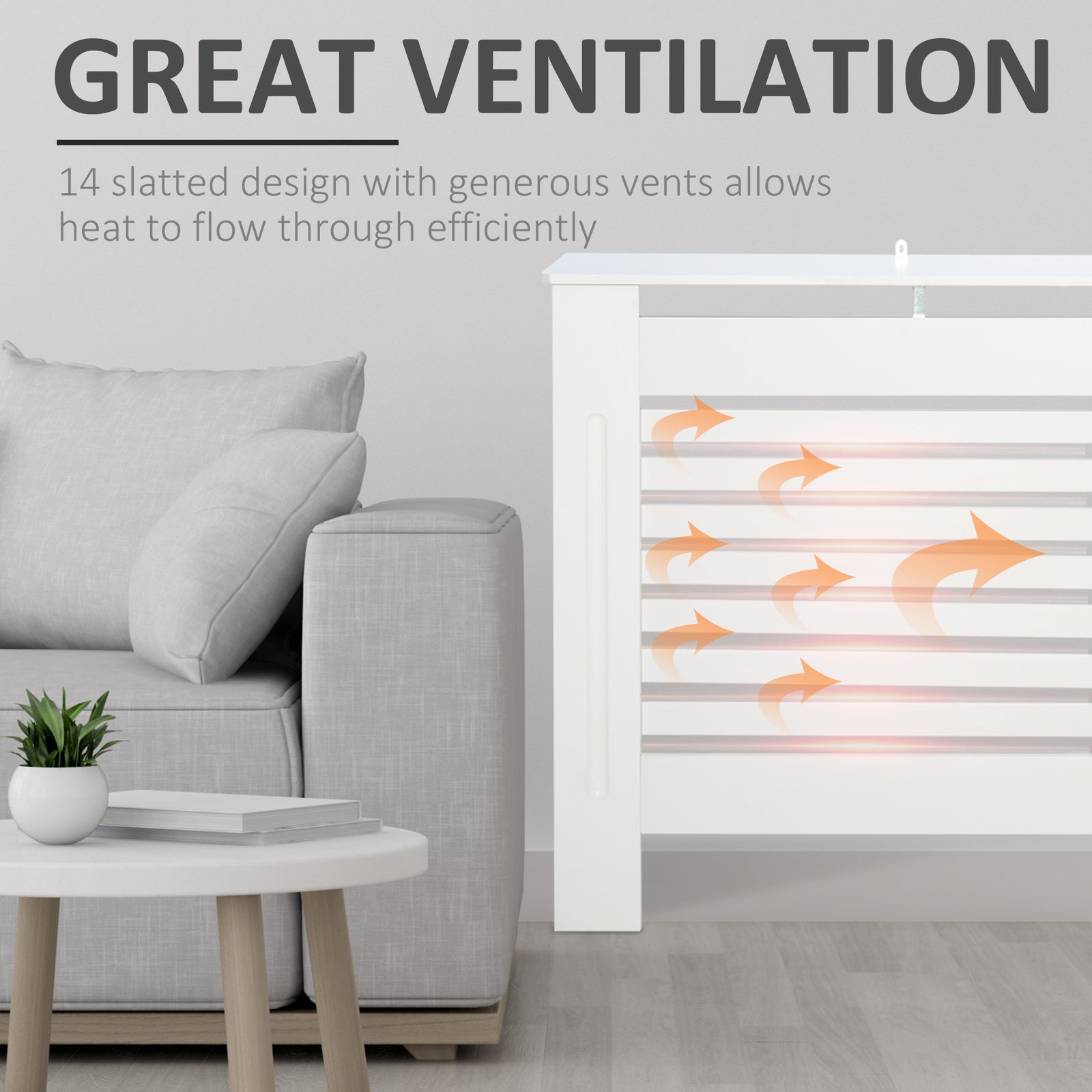 Modern Radiator Cover Cabinet Slatted Design 112/152/172cm | Large | White