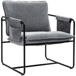 Upholstered Reading Chair With Side Pockets And Steel Frame | One Size | Gray