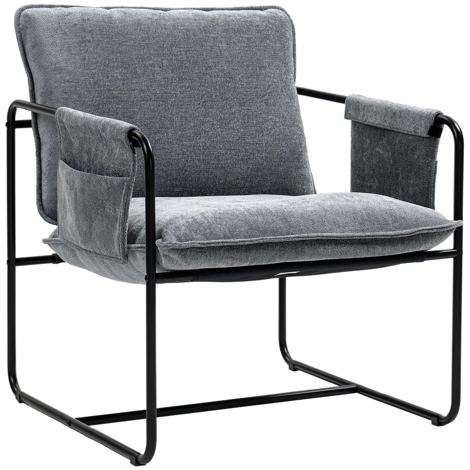 Upholstered Reading Chair With Side Pockets And Steel Frame | One Size | Gray