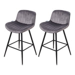 Set Of 2 Modern Flannel Bar Stools With Backrest – Soft Padded Seat, Metal Legs | Grey
