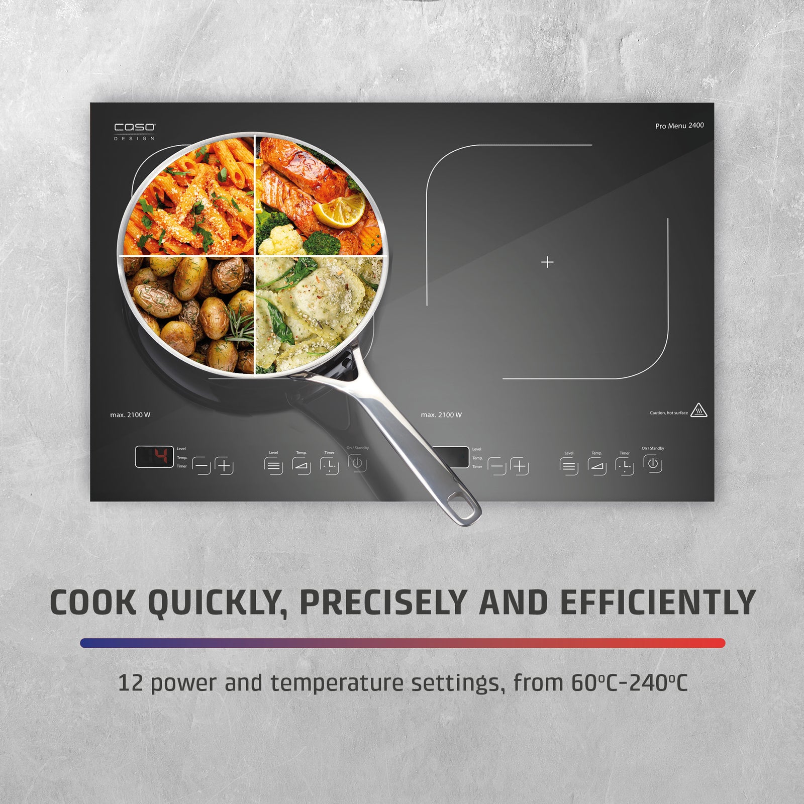 CASO Design Promenu 2400 Portable Induction Hob, Double Electric Hob With 12 Power Levels Up To 240°c