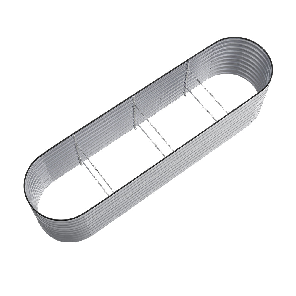 160/240/320cm W X 80cm D X 80cm Height Gardens Plan Oval-shaped Galvanized Steel Raised Garden Bed With Safety Edging & Ground Stakes | Large | Galvanized Silver