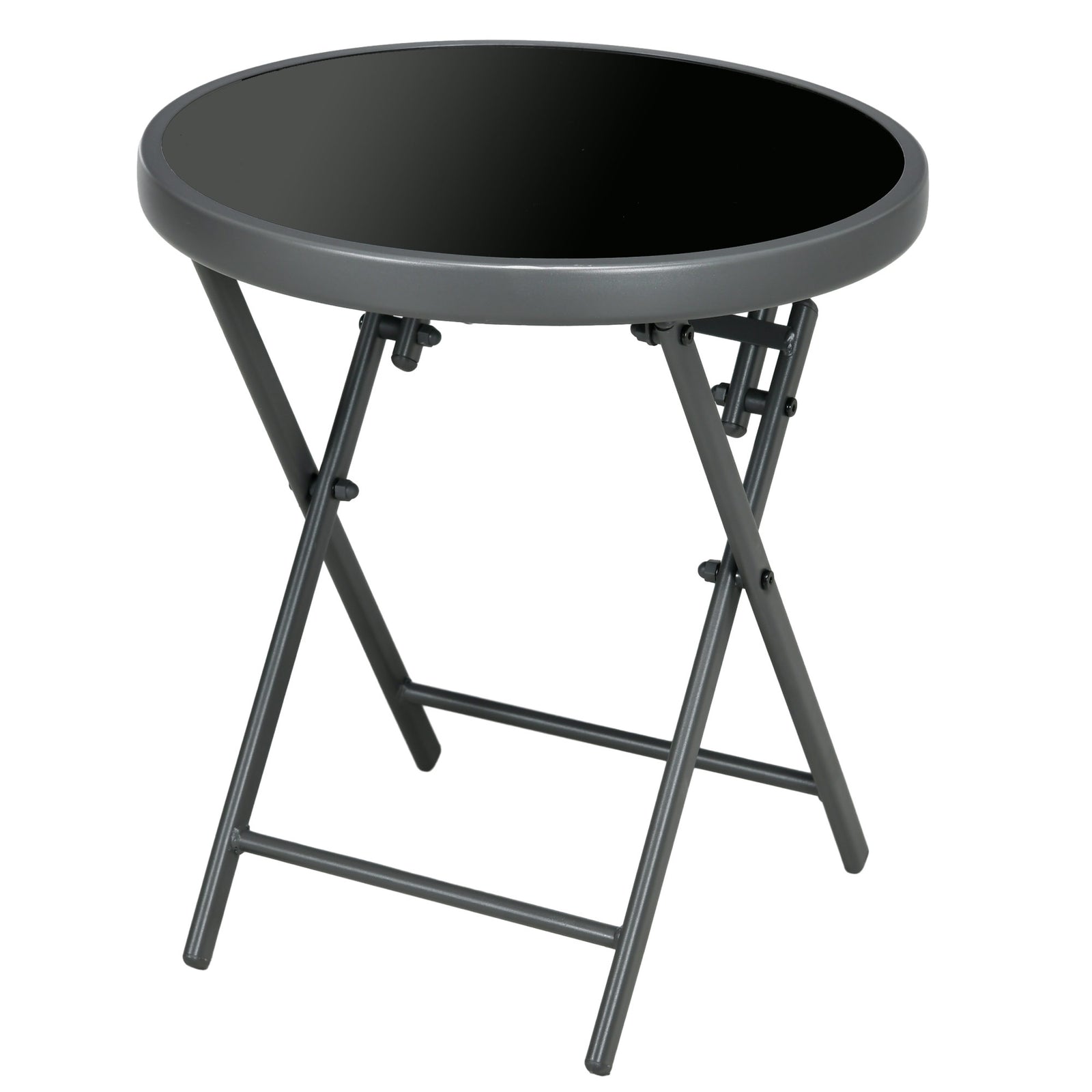 Round Folding Side Table With Imitation Marble Top | Black