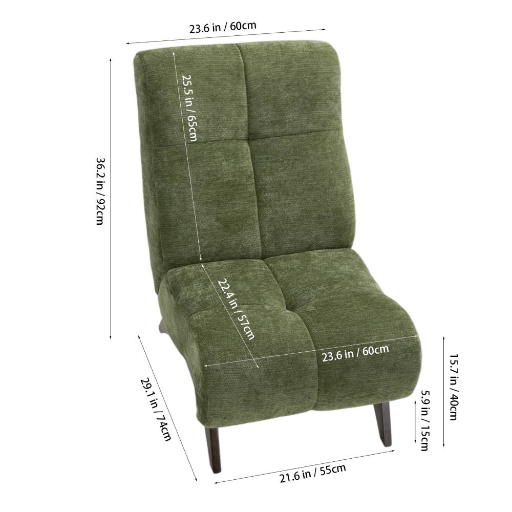 Modern Upholstered Accent Chair High Back Lounge Chair Padded Chenille Armchair With Wooden Legs | Green