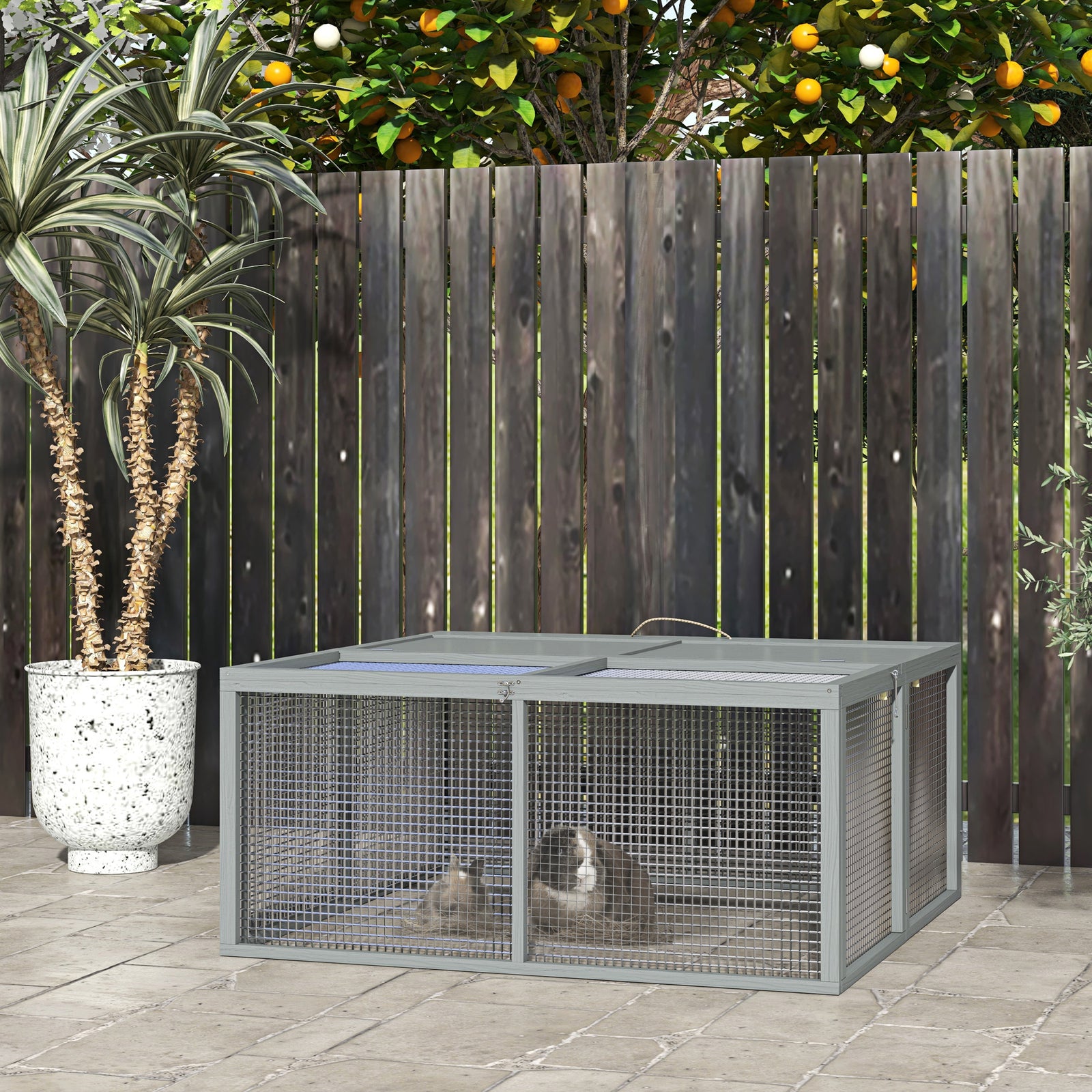 Wooden Folding Rabbit Run For 2-3 Rabbits, Guinea Pig, Grey