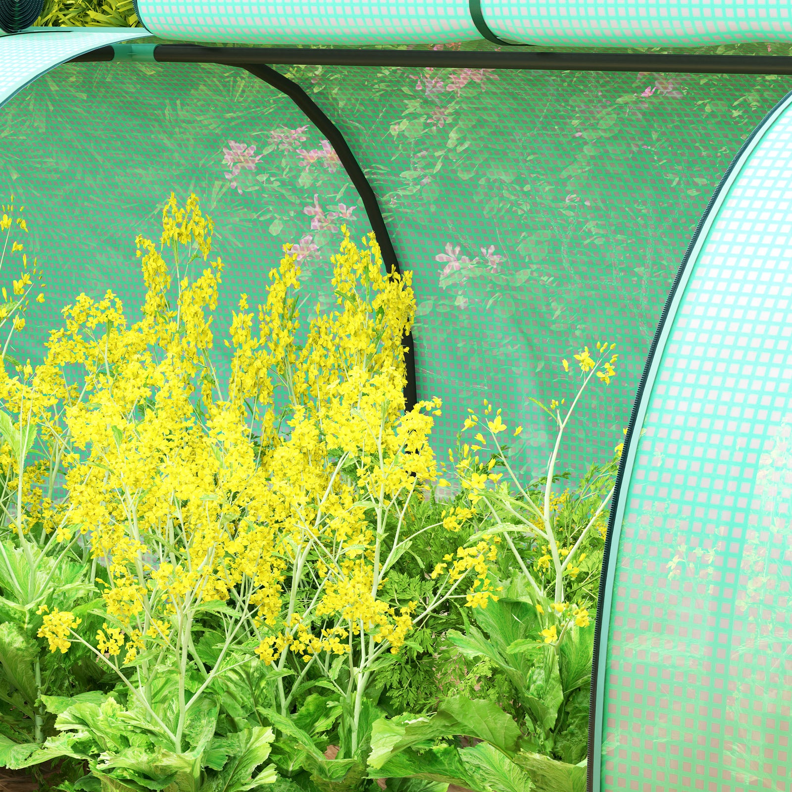 Tunnel Greenhouse Steel Frame For Garden W/ Zipper Doors | Green