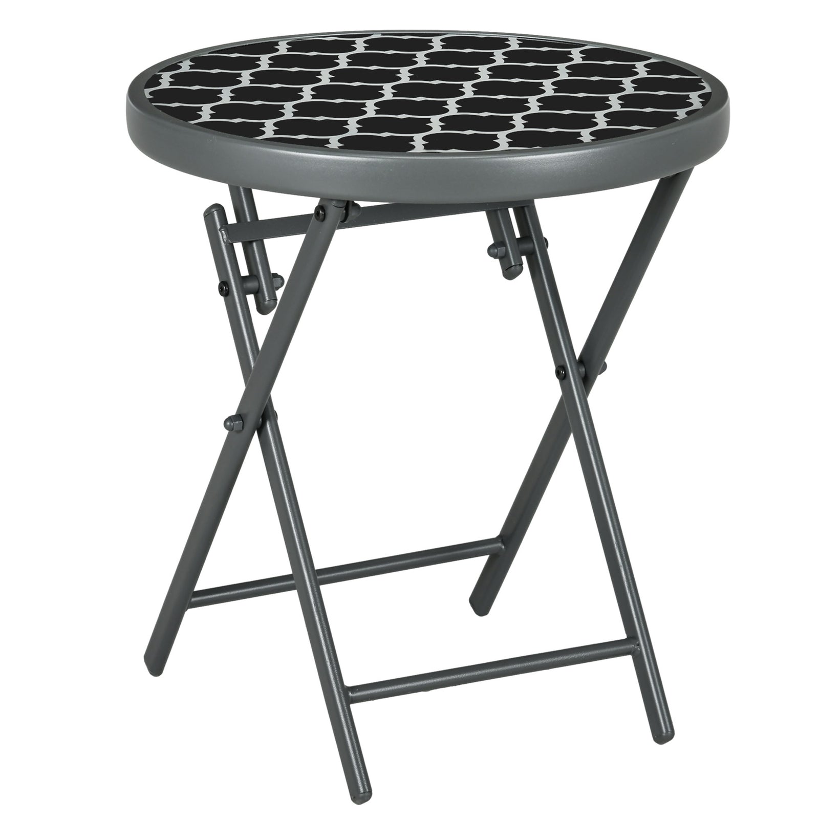 Round Folding Side Table With Imitation Marble Top | White
