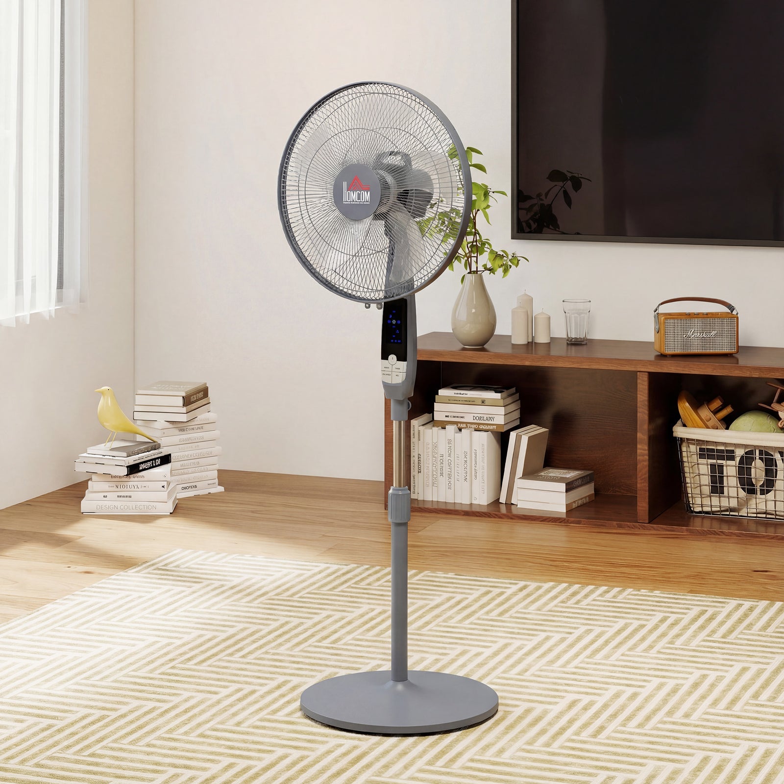 16" Oscillation Cooling Fan With Remote Adjustable Height | Grey