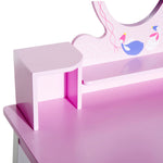 Kids Wooden Dressing Table With Stool Mirror Table And Desk Set Toys Pink