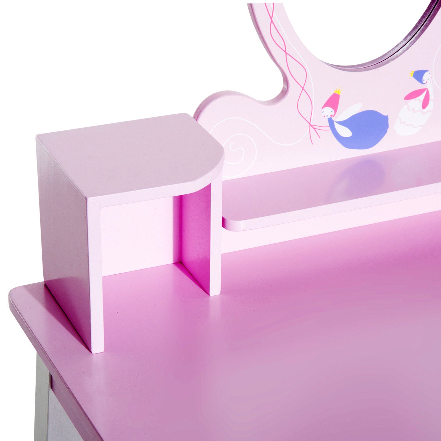 Kids Wooden Dressing Table With Stool Mirror Table And Desk Set Toys Pink