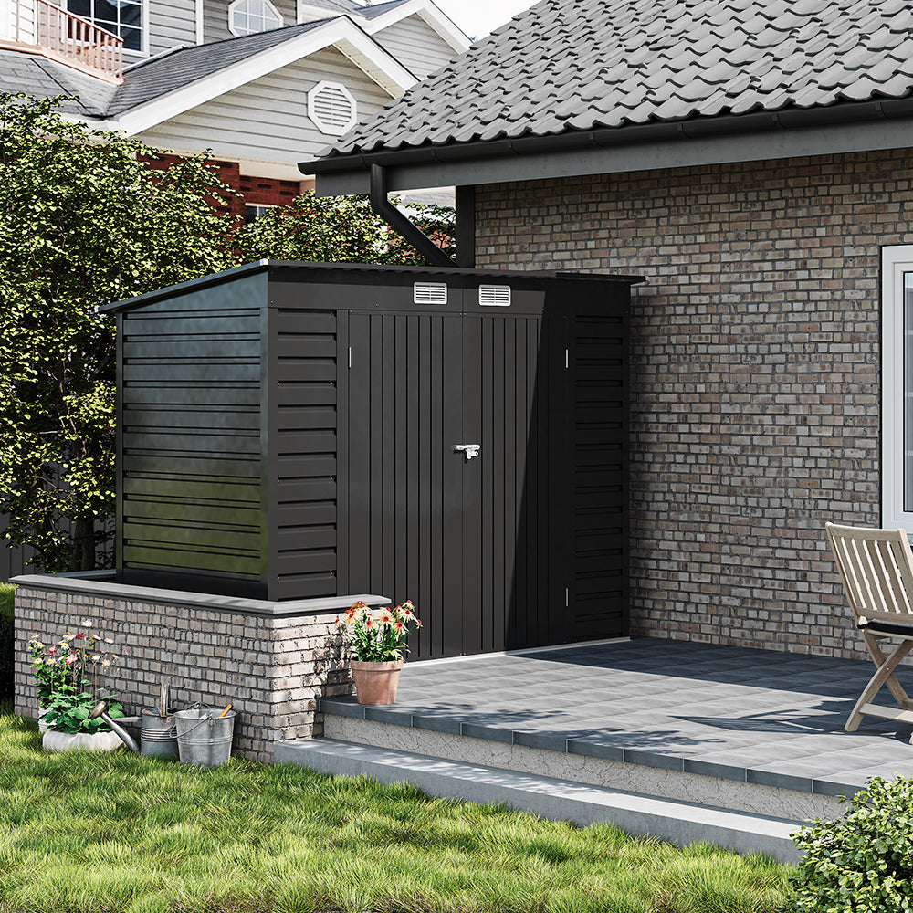 4x8ft Outdoor Storage Shed – Galvanized Steel Garden Shed Lockable With Double Doors & 2 Vents