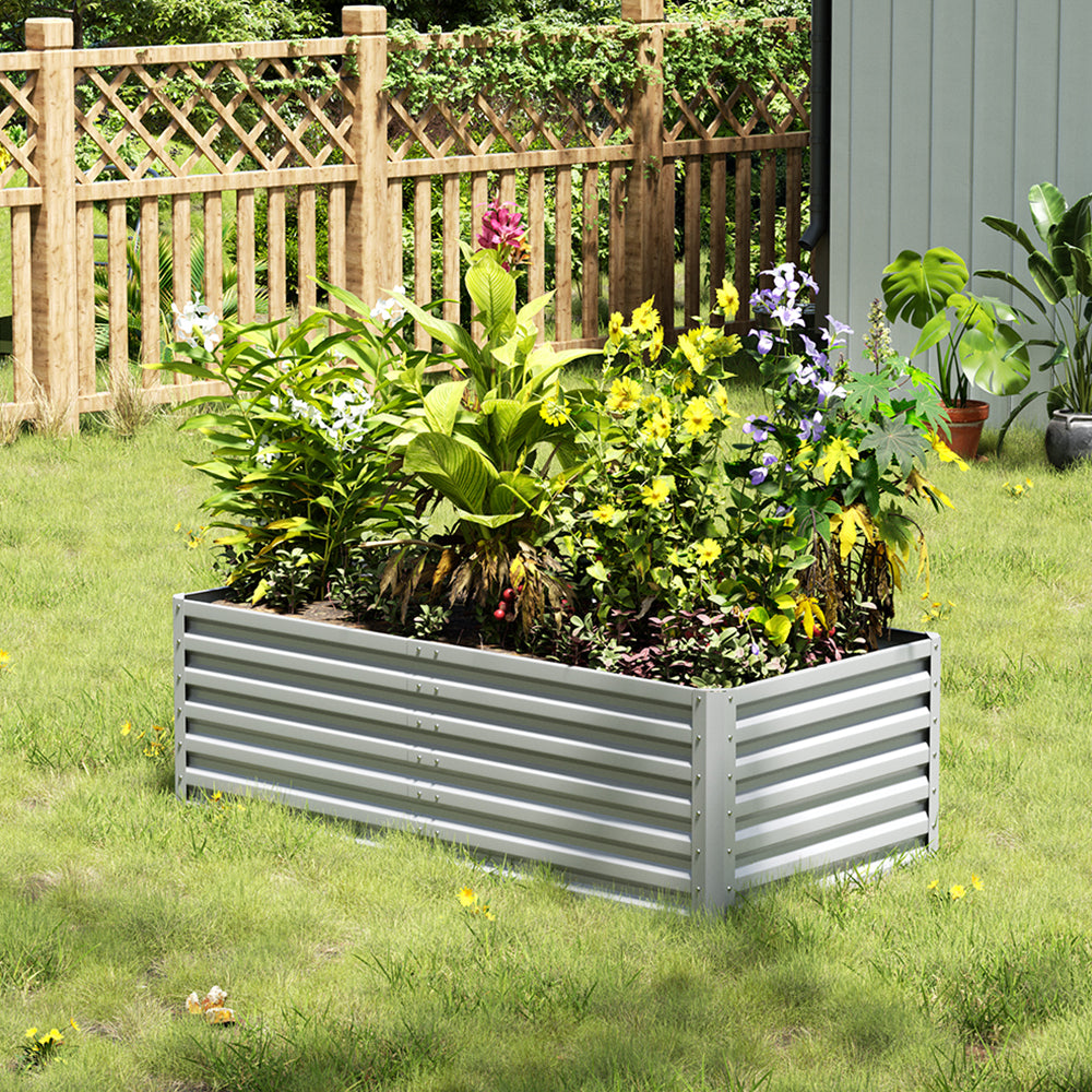Outdoor Modular Metal Raised Garden Bed | One Size | Silver