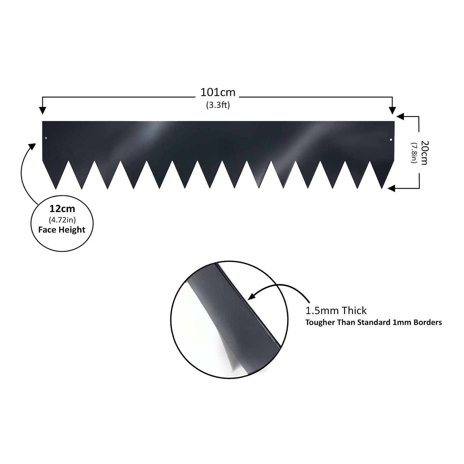 Metal Garden Border Edging 1m Saw Tooth Spikes | Set-of-5 | Anthracite Grey
