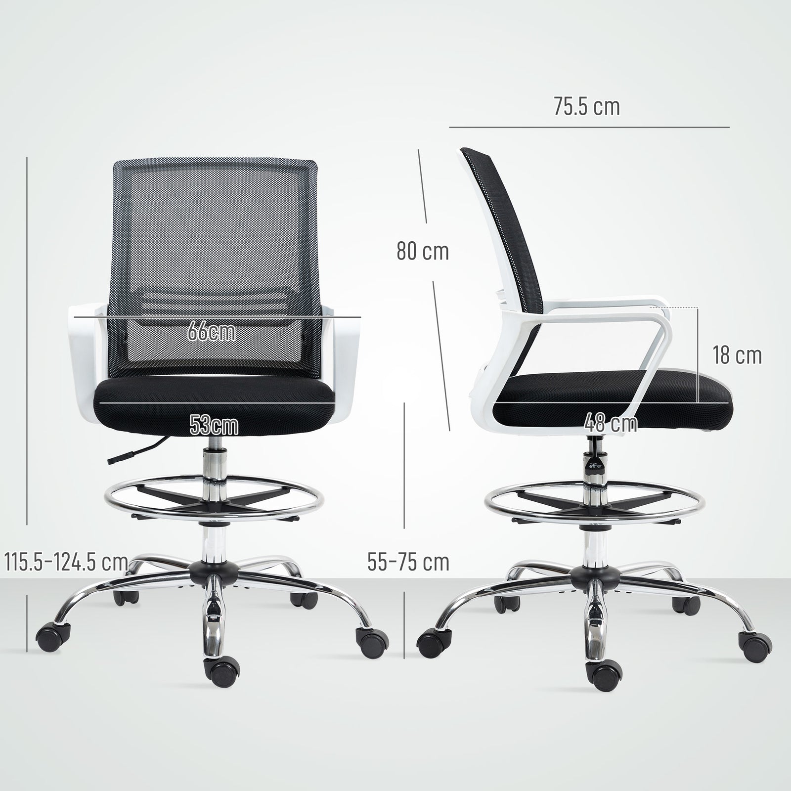 Draughtsman Chair, Ergonomic | Black