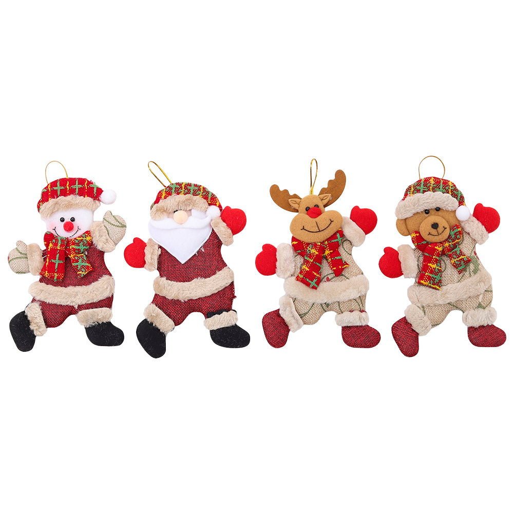 4 Pieces Christmas Tree Ornament Snowman Santa Claus Elk And Bear Shape Xmas Dolls