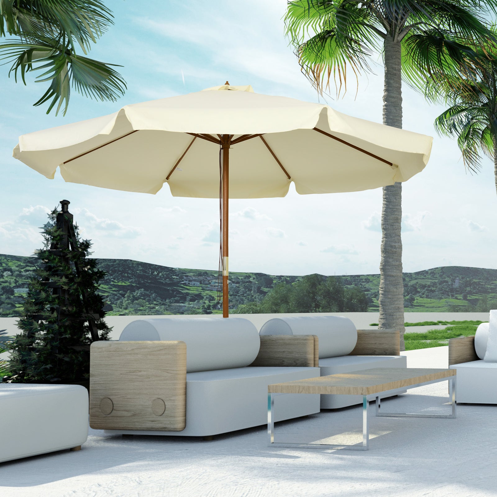 3.3m Garden Parasol With 8 Ribs - Beige
