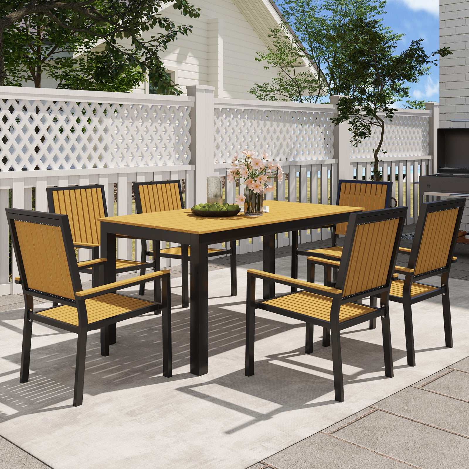 6 Seater Aluminium Garden Dining Set With Stackable Chairs | Natural