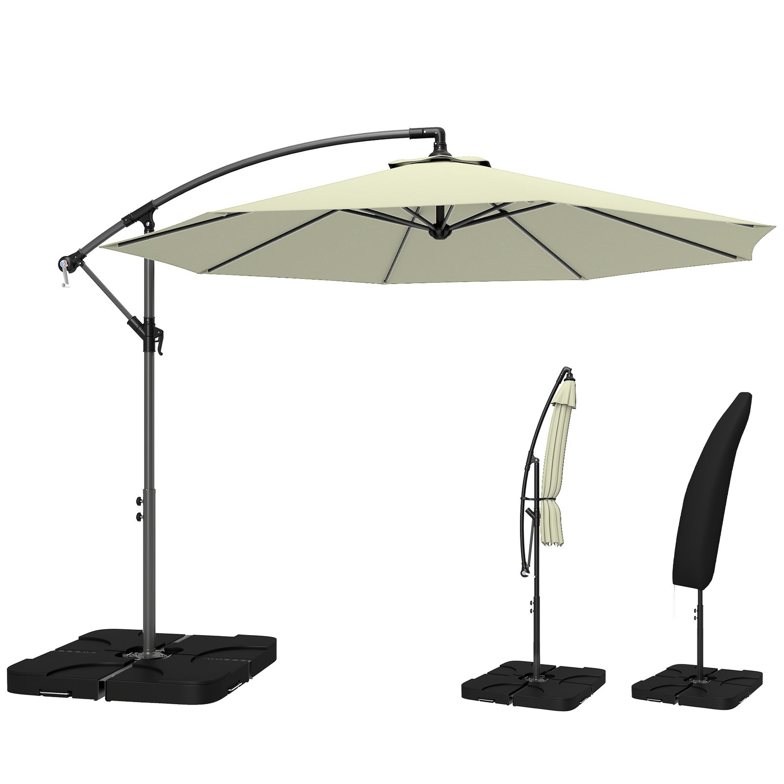 3(m) Banana Parasol Cantilever Umbrella Garden W/ Base Weights | Beige