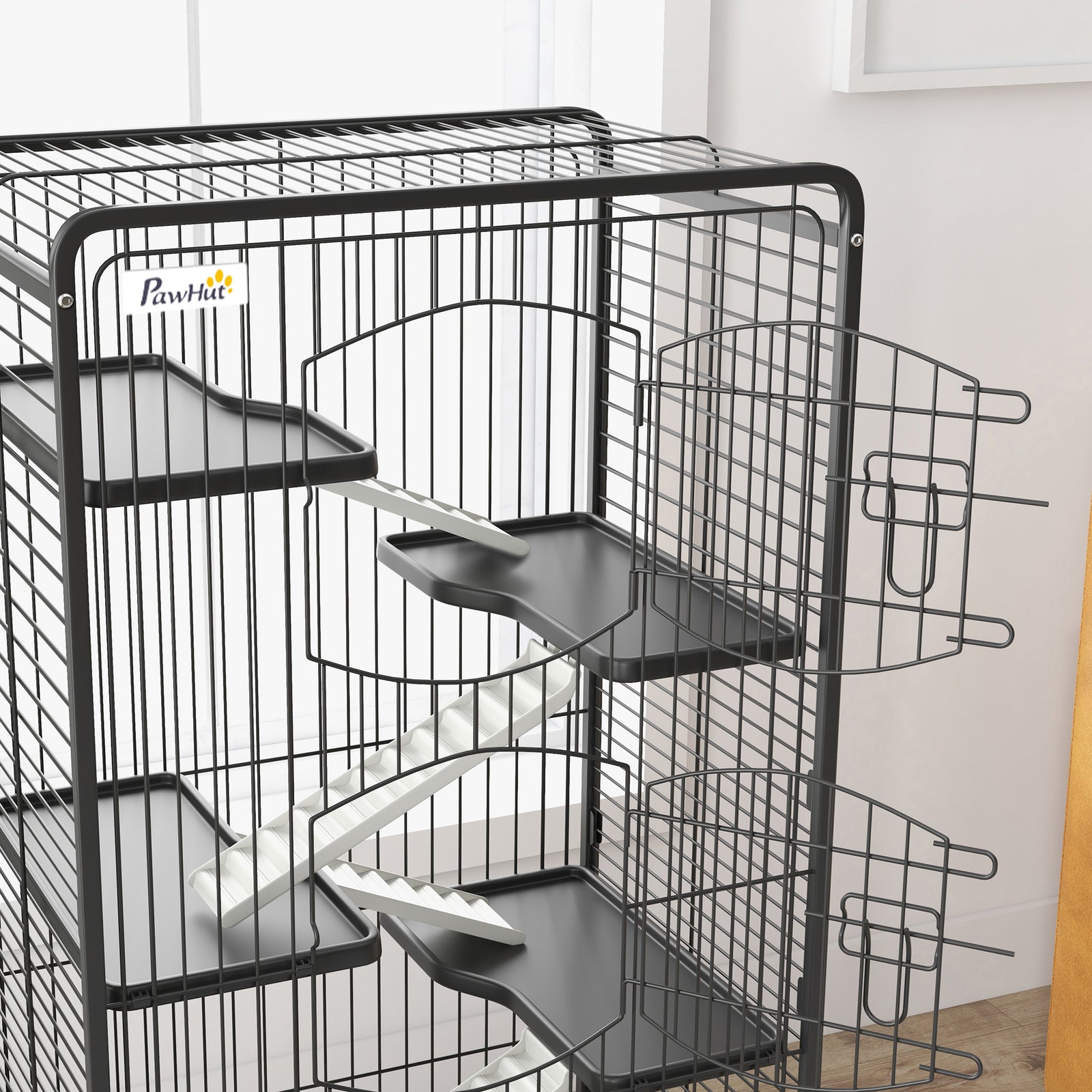 6 Levels Small Animal Cage W. Ramps, Bowl, Water Bottle, Tray, Wheels