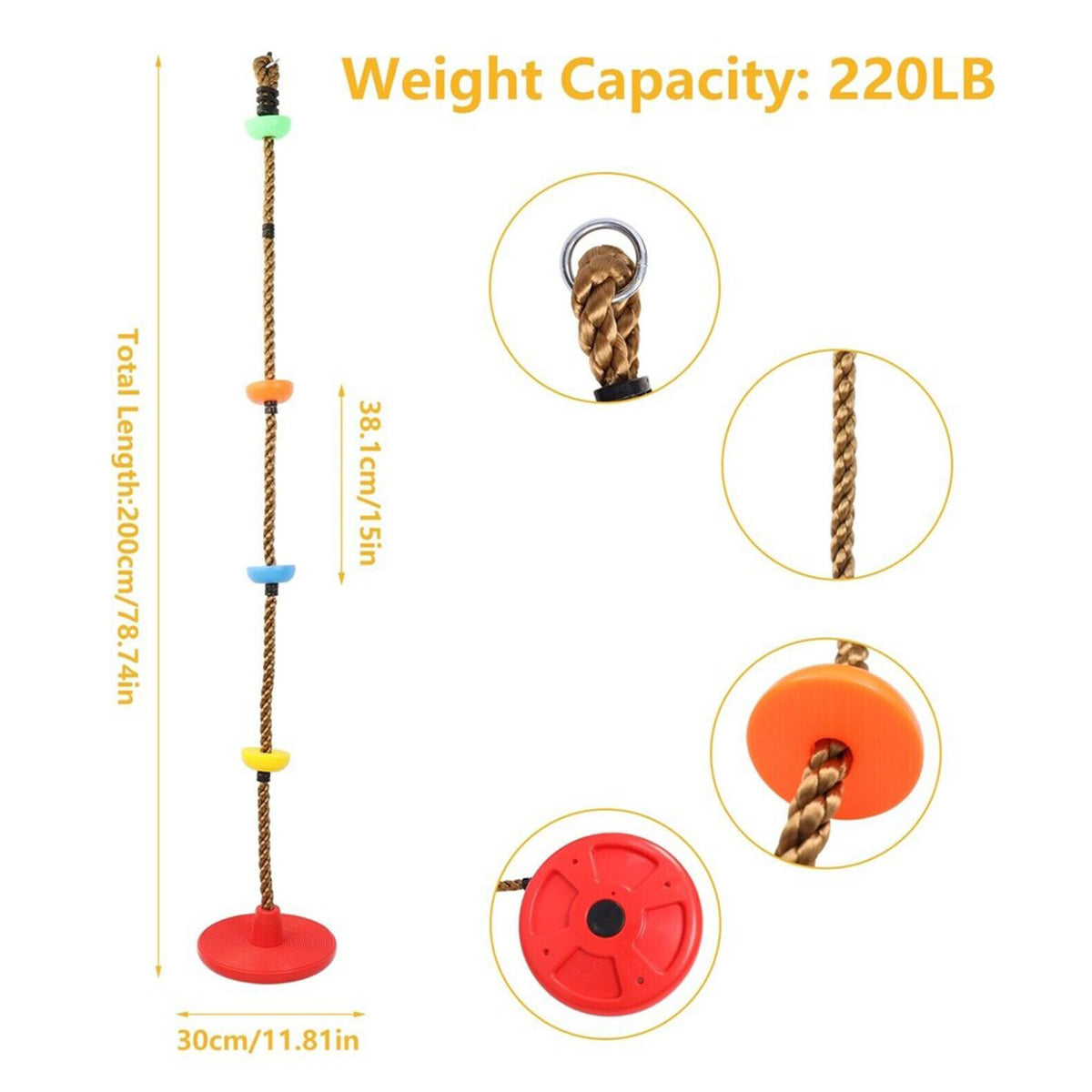 Kids Outdoor Climbing Rope Tree Swing Activity – 200cm Garden Playground Rope For Children Ages 3–5
