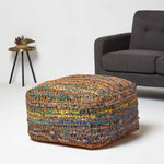 HOMESCAPES Multicolour Chindi Design Bean Filled Pouffe Large 60 X 60 X 30 Cm