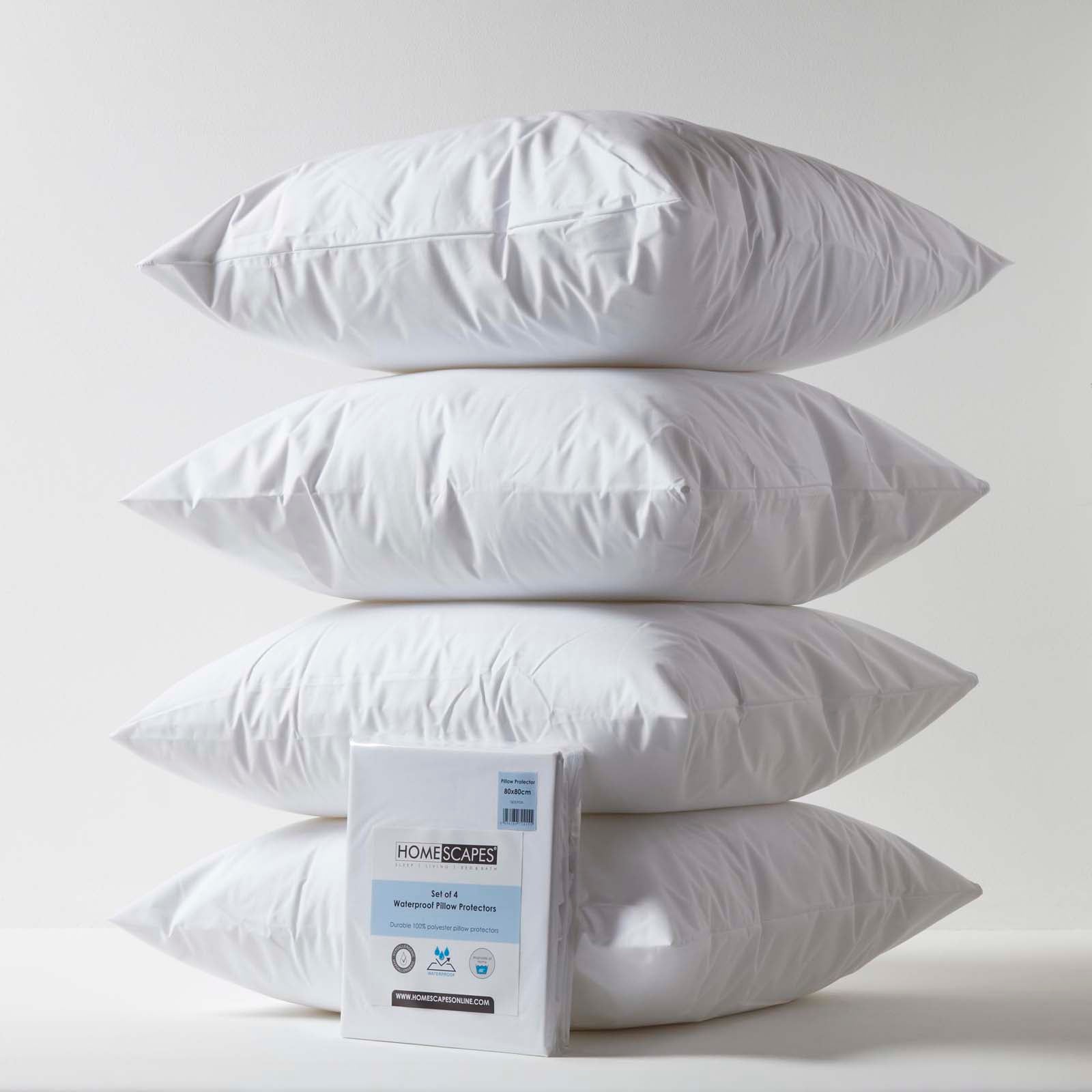 Waterproof Pillow Protectors, Pack Of 4 | 80cm x 80cm | White