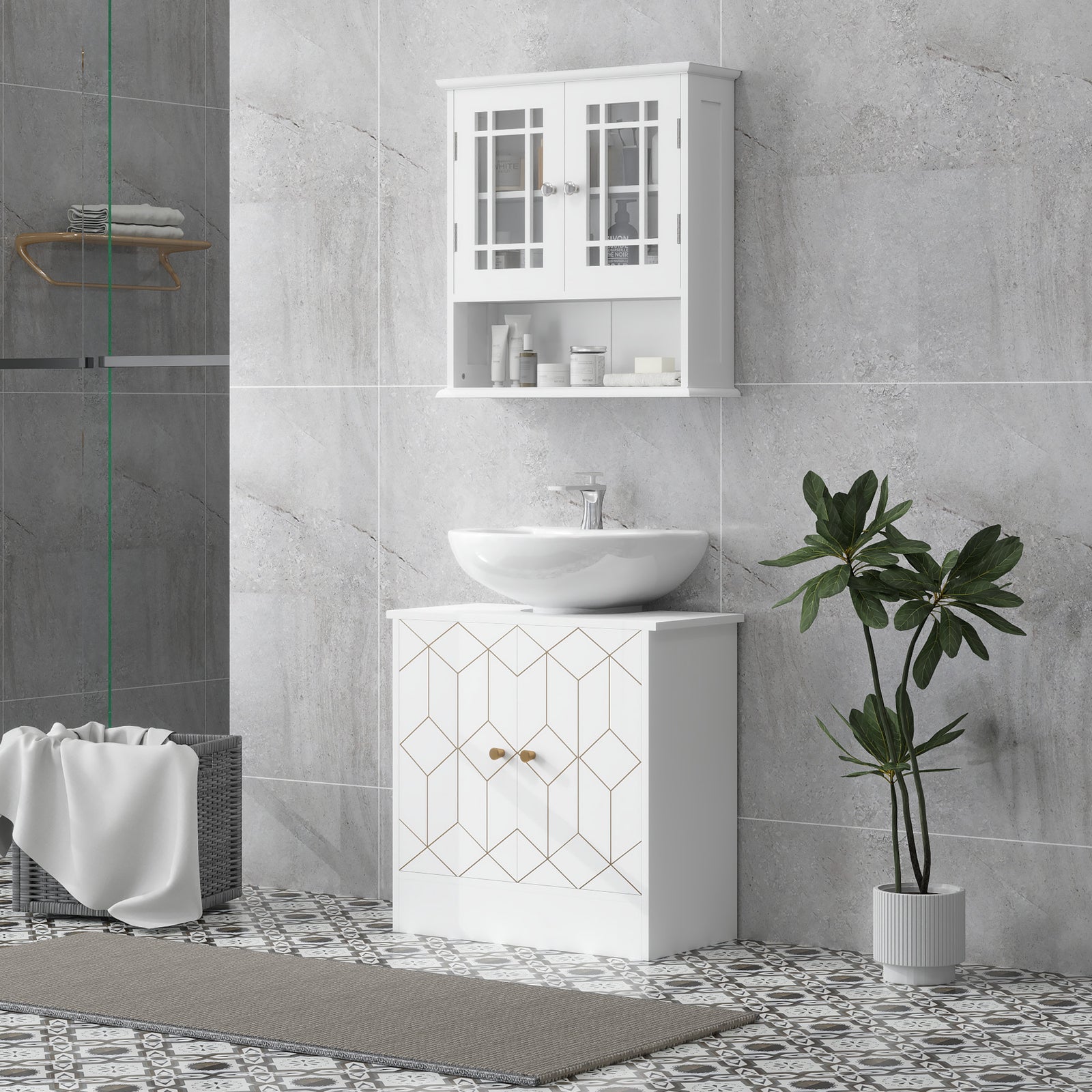 Bathroom Under Sink Cabinet For Basin With Or Without Pedestal White