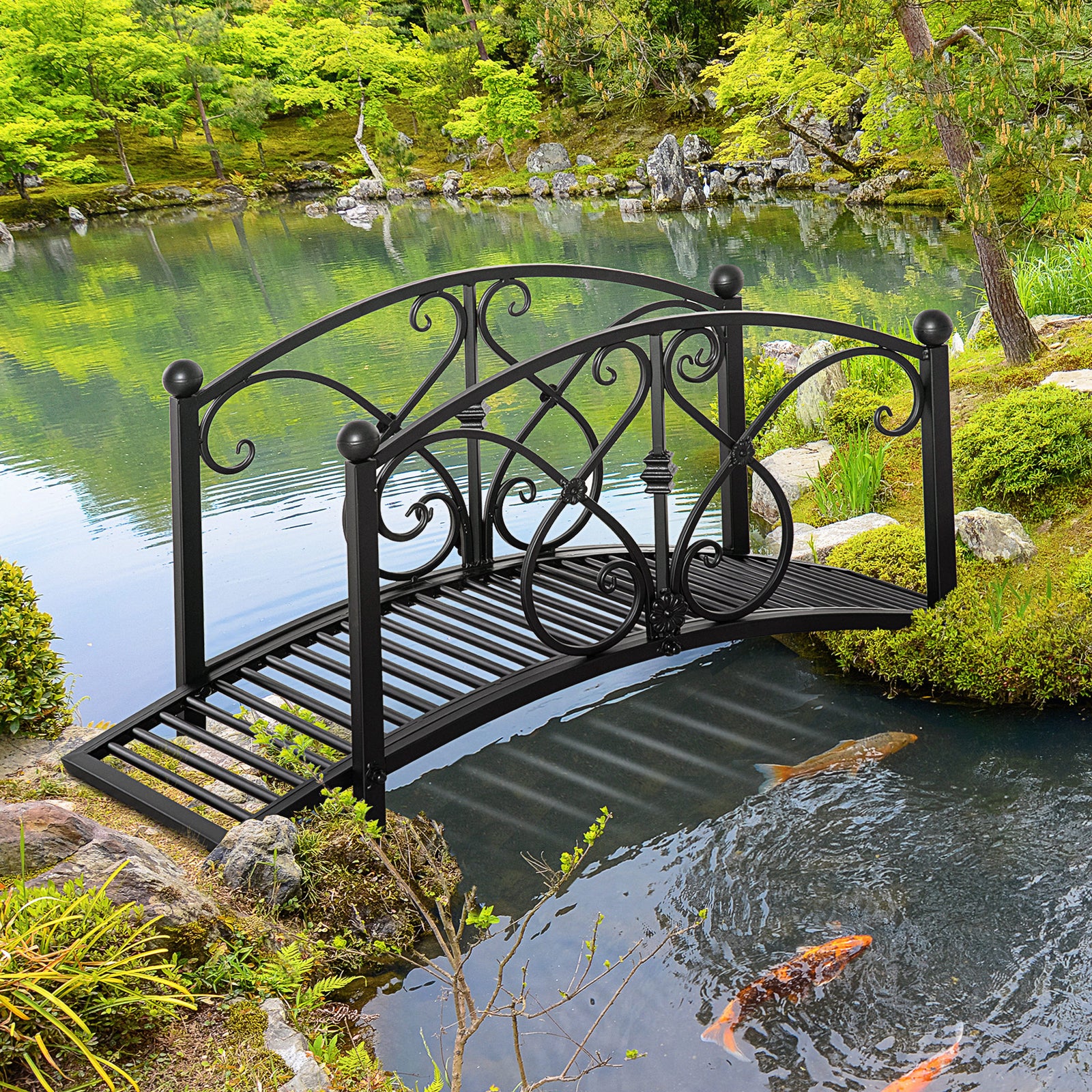 102lx48wx49h Metal Garden Bridge With Railings, Black