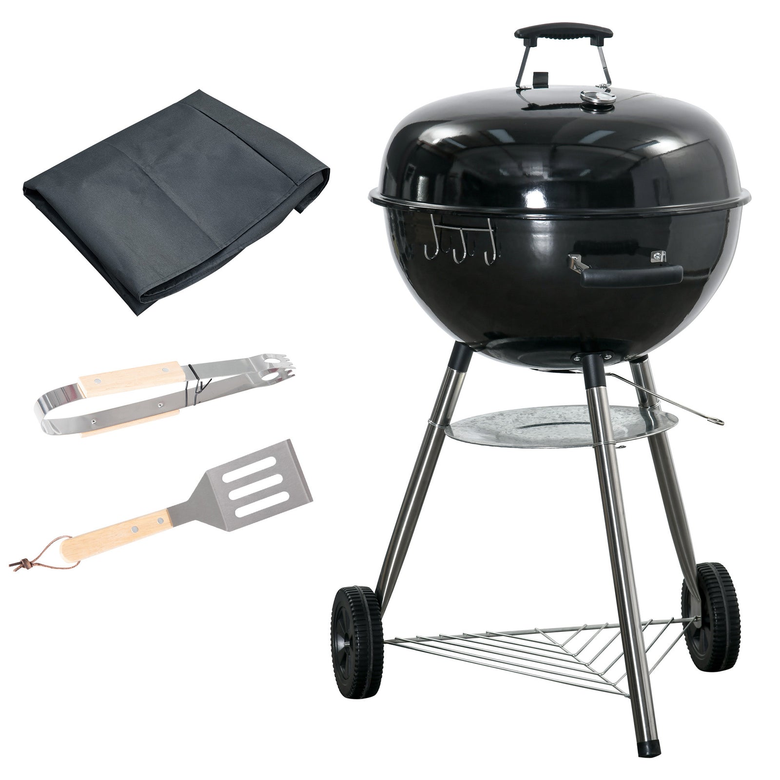 Kettle Charcoal Bbq With Thermometer & Shelf