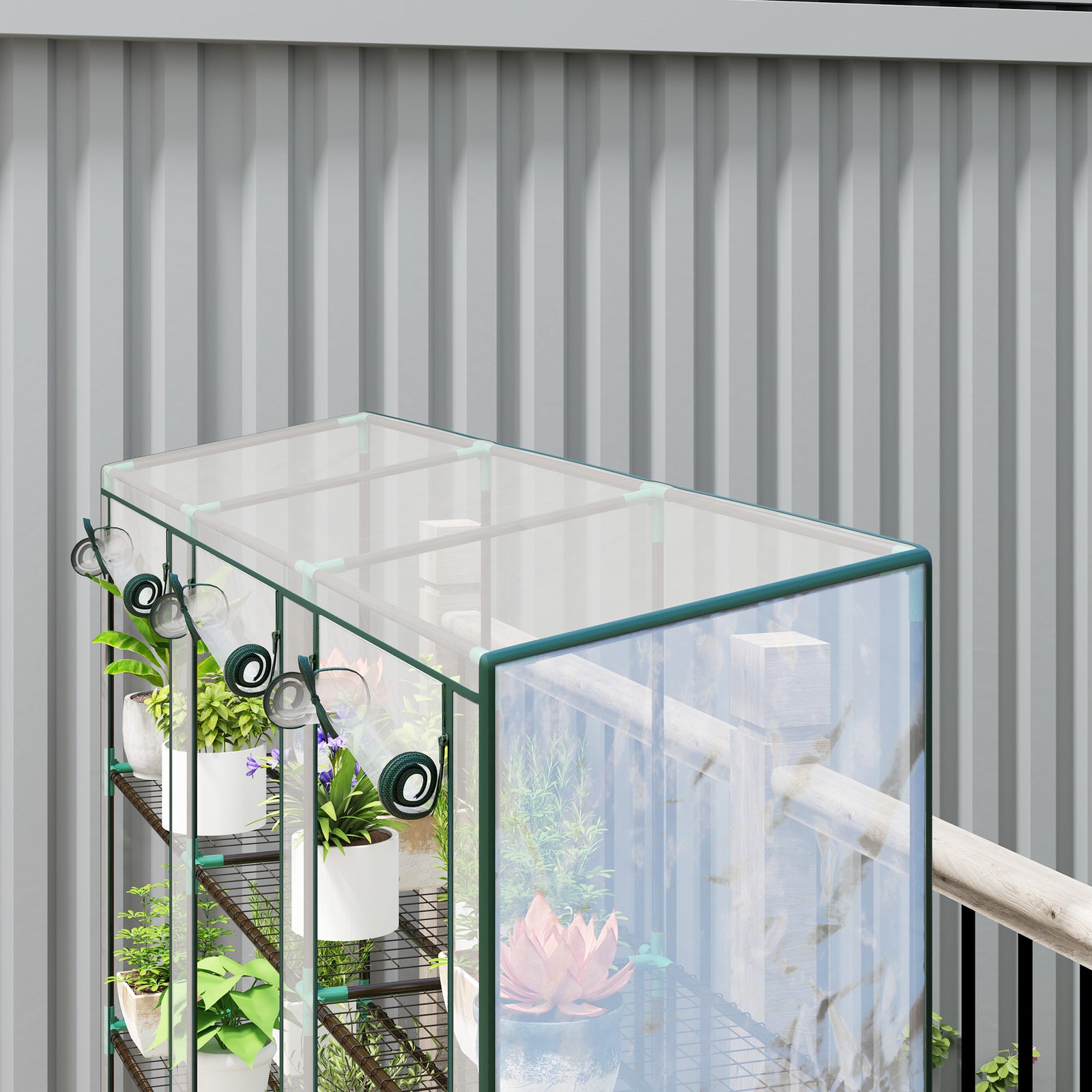3 Tier Lean-to Mini Greenhouse W/ Plastic Cover