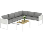 6 Seater Metal Garden Furniture Corner Sofa Set | White