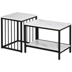Modern Coffee Table Set Of 2, Marble-effect, Steel Frame