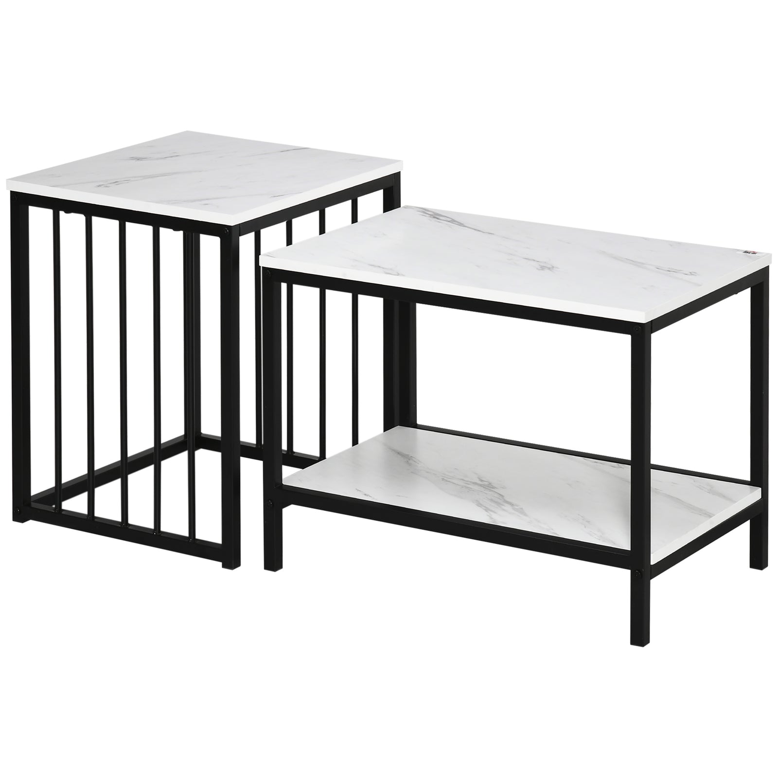 Modern Coffee Table Set Of 2, Marble-effect, Steel Frame