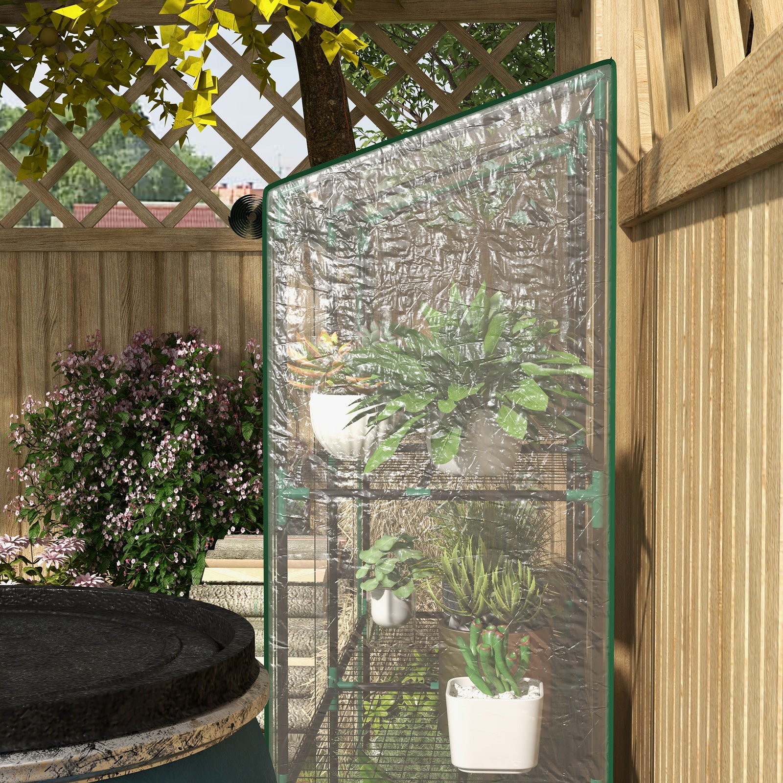3-tier Mini Greenhouse W/ Roll-up Doors 151x143cm