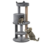 4 Tiers 104cm Cat Tree W/ Scratching Posts Perches  Hanging Ball | Gray