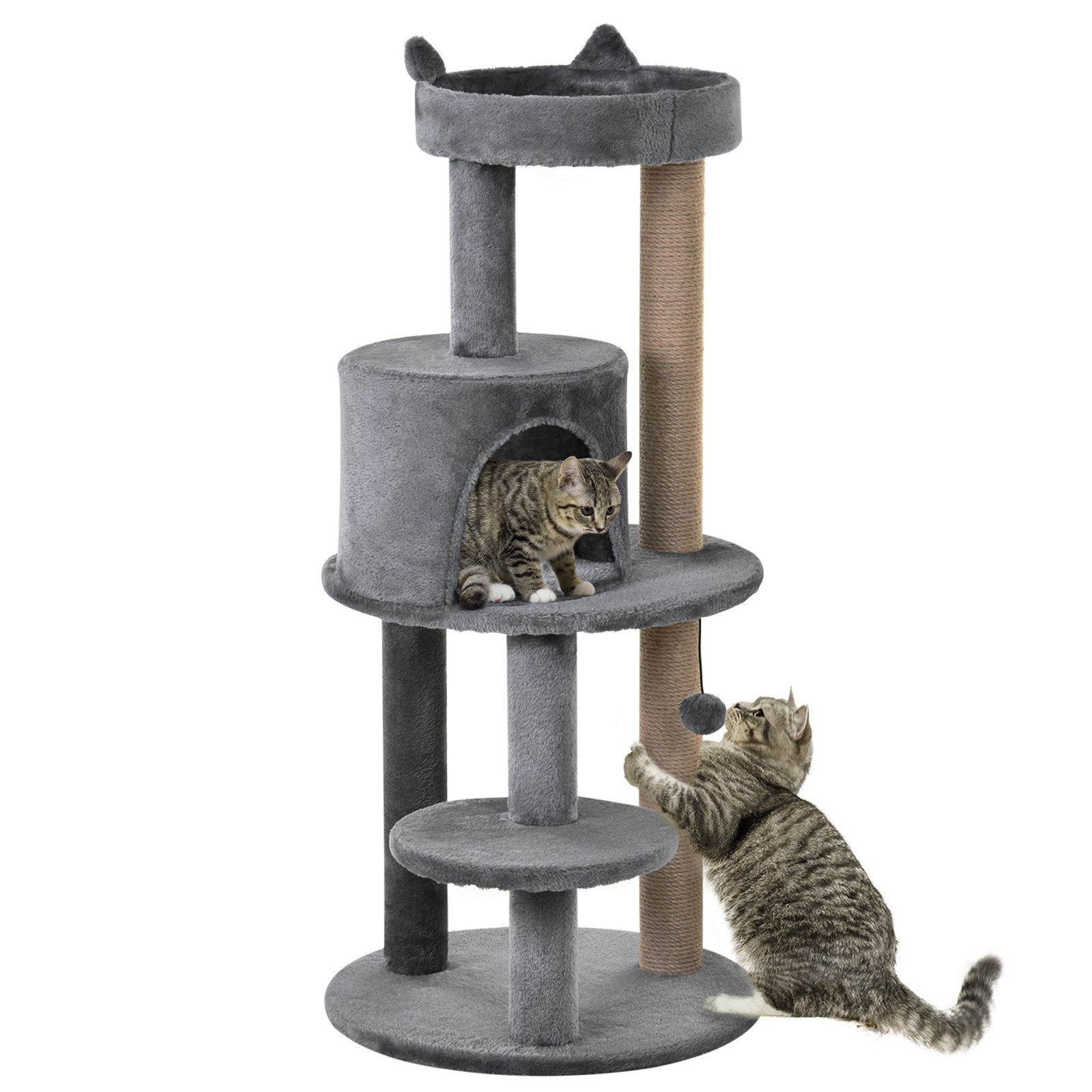 4 Tiers 104cm Cat Tree W/ Scratching Posts Perches  Hanging Ball | Gray