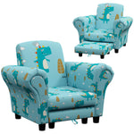 2 Piece Kids Sofa Set With Dinosaur Design, For Nursery | Blue