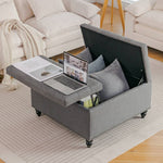 Square Linen Upholstered Storage Ottoman With Lift-top & Flip Design | Grey