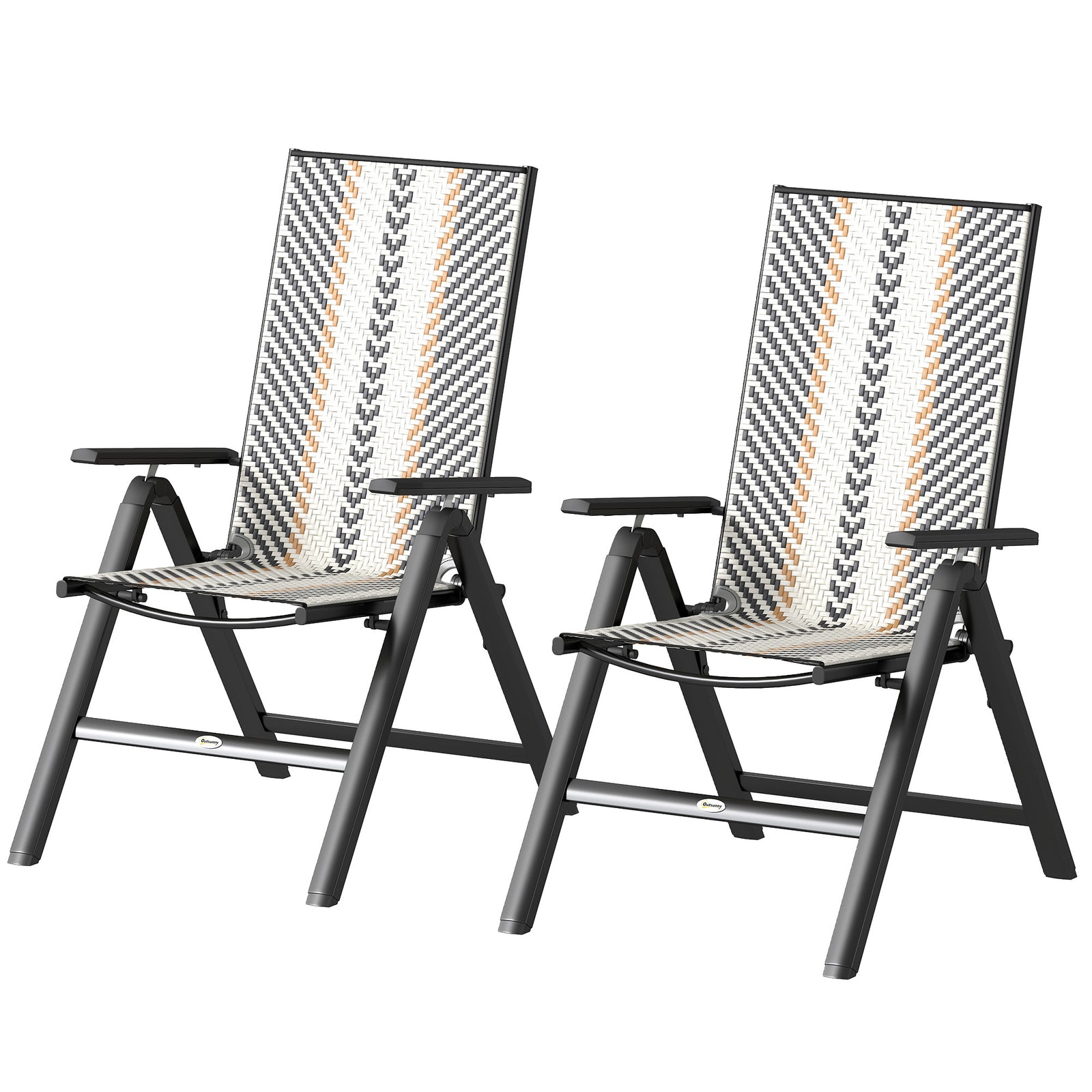 Outdoor Rattan Folding Chair, 5-position Backrest | Black